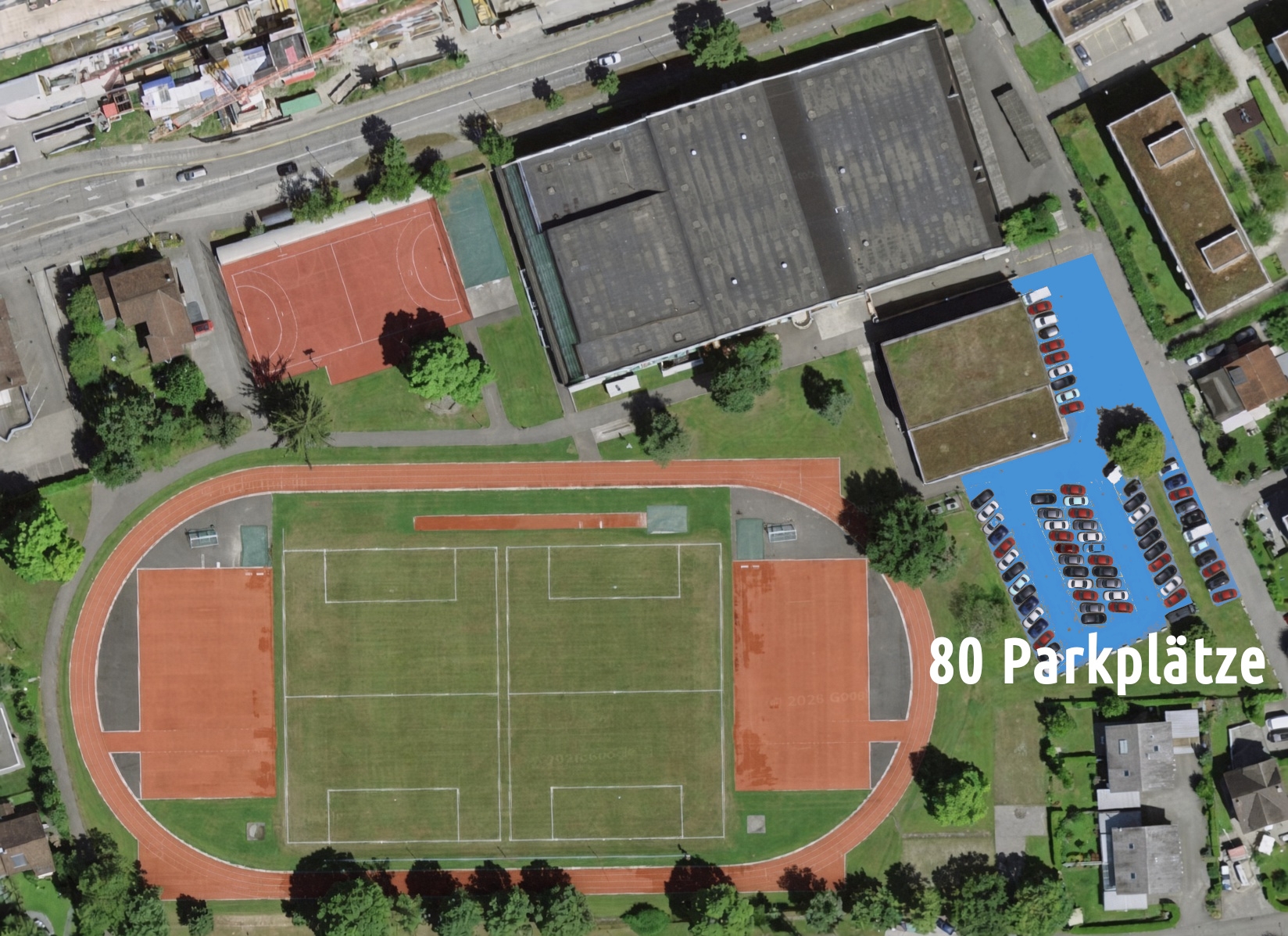 Heute: Sportanlage Telli mit altem Baumbestand